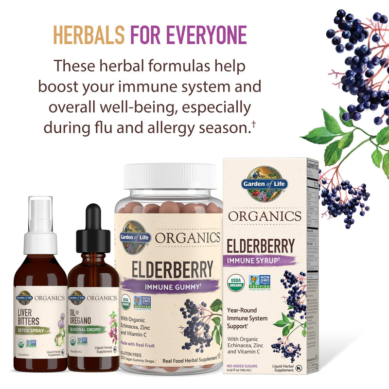 Garden of Life Organics Elderberry Gummies for Adults & Kids - Immune Support Supplement with Organic Fruit, Herbal Blend, Elderberry, Echinacea, Zinc, Vitamin C, 120 Vegan Gluten Free Gummies 120 Count (Pack of 1)