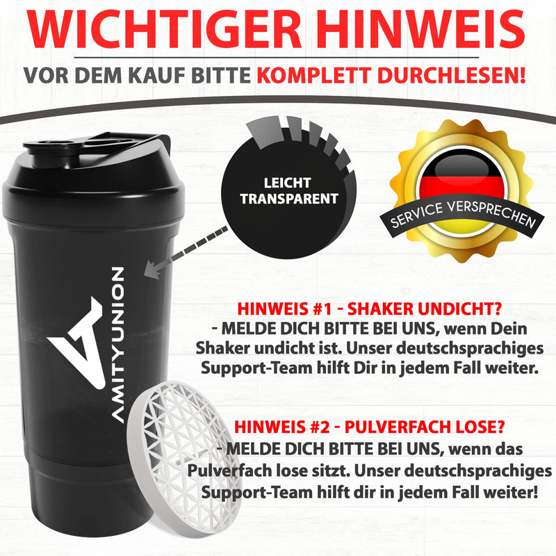 [Australia] - AMITYUNION protein shaker FYRA 700 ml with container - powder compartment - protein shaker, BPA free with sieve and scale for whey and BCCA shakes, gym fitness cup isolate diet sport midnight black 