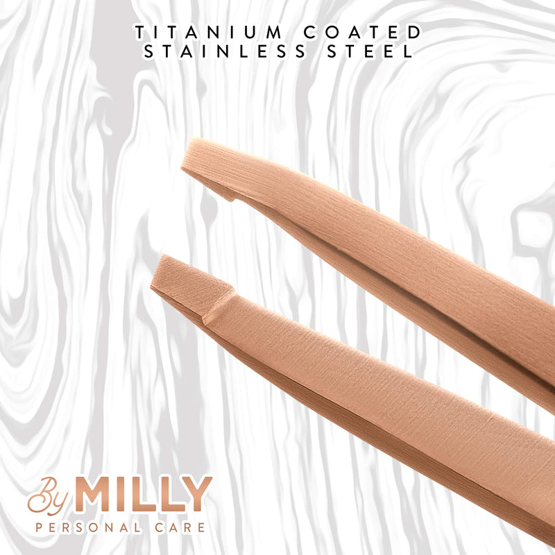 Professional Slanted Tweezers for Women and Men | High Carbon Stainless Steel Sharp Tweezer | Tweezers for Women Facial Hair Plucking, Hand-Filed & Aligned Precision Tips - Rose Gold