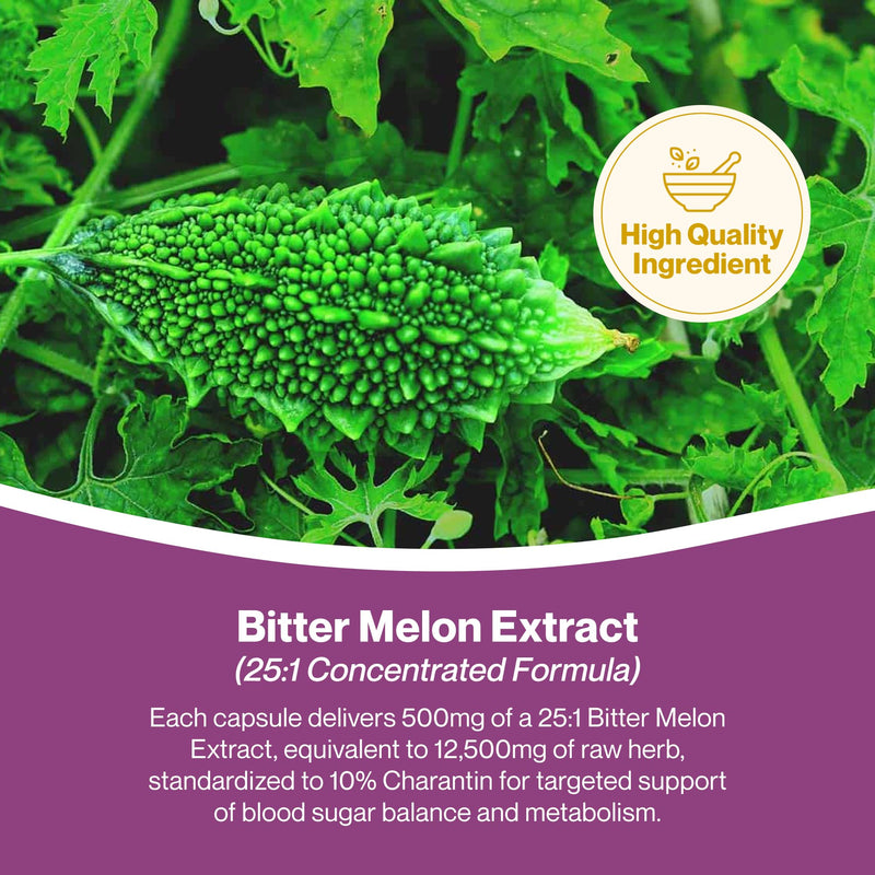 Hepatica Bitter Melon (Momordica Charantia) 12,500mg Equivalent | 500mg 25:1 Extract | Standardised to 10% Charantin (50mg) | 120 Vegan Capsules | 3rd Party Lab Tested