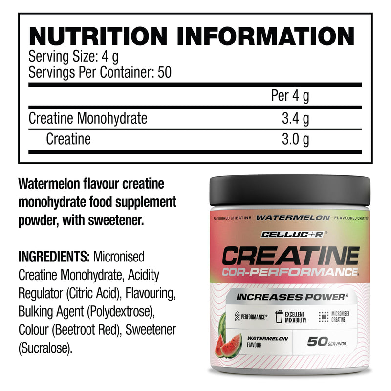 Cellucor COR-Performance Creatine Monohydrate Powder – Micronized for Fast Absorption – 5g Pure Creatine per Serving – Watermelon Flavour – Supports Strength & Muscle Growth – 50 Servings