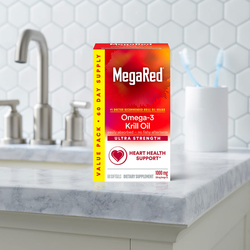 [Australia] - MegaRed #1 Doctor Recommended Krill Oil Brand - 1000mg Omega 3 Supplement with EPA, DHA, Astaxanthin & Phospholipids, Supports Heart, Brain, Joint and Eye Health, No Fish Aftertaste 60 Softgels 