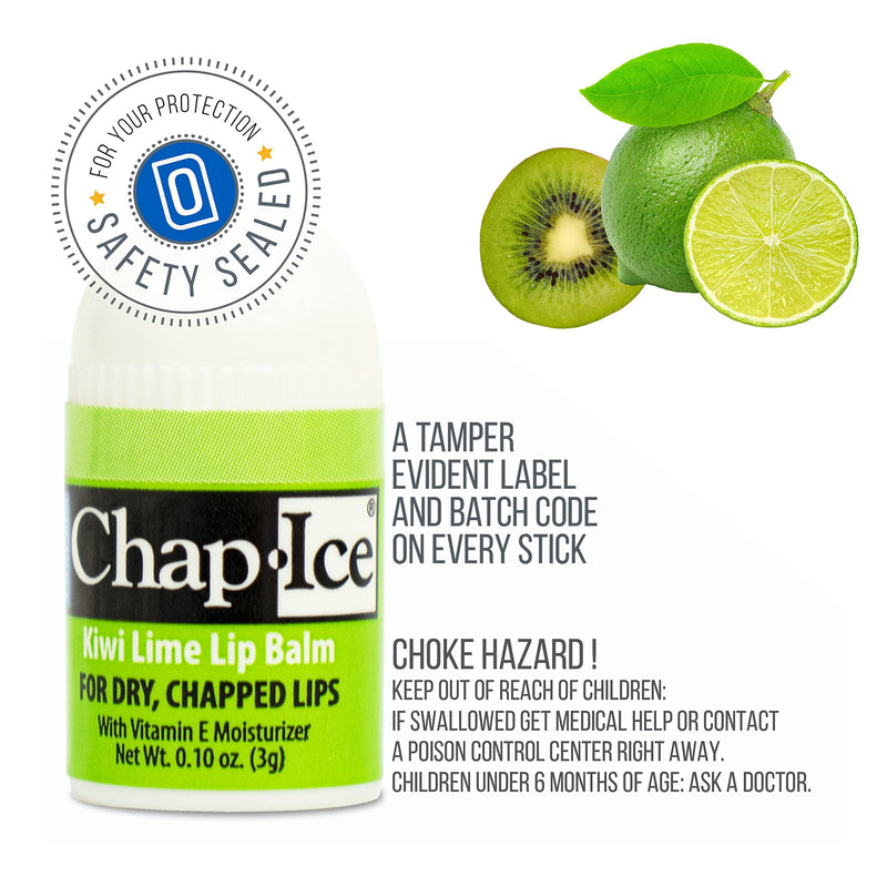 Chap-Ice® | 12-Count Mini Kiwi Lime Lip Balm | Lip Balm Pack Fortified with Vitamin E for Dry, Cracked Lips | Made in USA