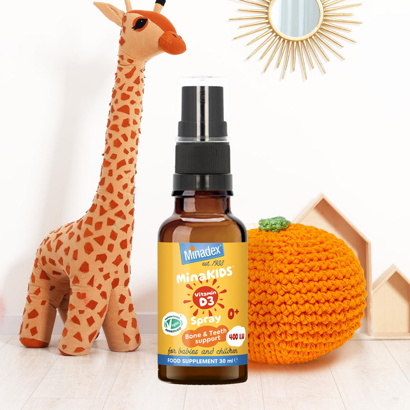 MinaKIDS Vitamin D3 Spray – Yummy Orange Flavoured Vitamins for Babies and Children with 400 I.U D3, Recommended for Bone & Teeth Support, Helps Immune and Nervous Systems, Sugar-Free, Vegan