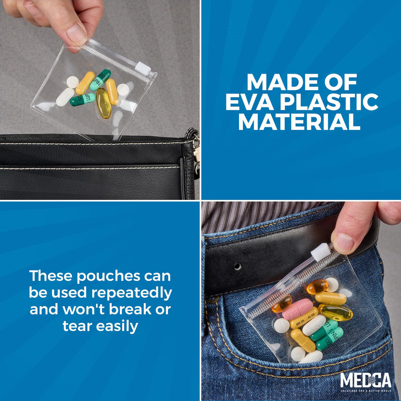Zippered Pill Pouch Bags - 24 Pcs, Slide Lock Clear Plastic Mini Bags, BPA-Free for Pills Vitamins, Supplements, Medications, Jewelry, Crafts, Small Objects - Self-Sealing, Reusable, Travel-Friendly