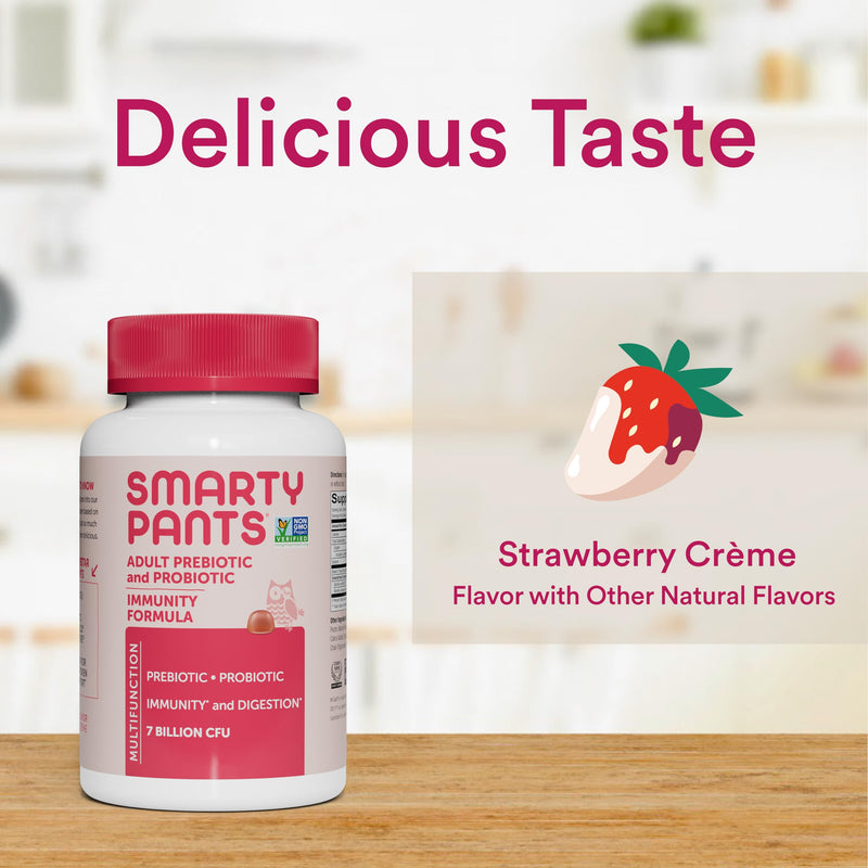 [Australia] - SmartyPants Men's & Women's Probiotic Immunity Gummies: Prebiotics & Probiotics for Digestive Health & Immune Support Supplement, Gluten Free, Vegan, Strawberry Crème Flavor, 60 Count (30 Day Supply) Probiotic - Strawberry Crème 