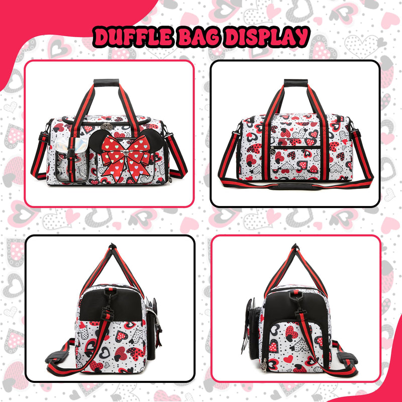Kids Travel Duffle Bag for Girls Ages 6-8,Cute Bowknot Overnight Bag with Shoe Compartment,Lightweight Carry On Weekender for Sleepover,Gym,Family Trips Pink Cute Bowknot