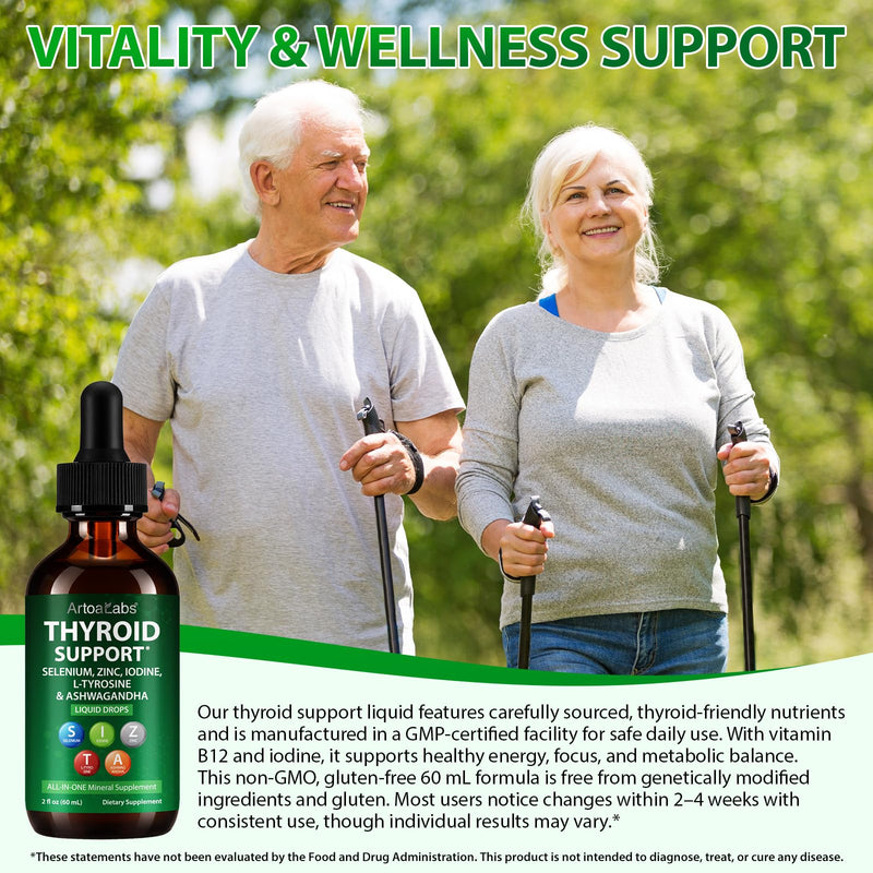 Thyroid Support Drops with Iodine & Selenium - 60ml | Enriched with L-Tyrosine, Zinc, Vitamin B12 & B6 | Supports Normal Thyroid Function & Energy Metabolism | Vegan & Non-GMO