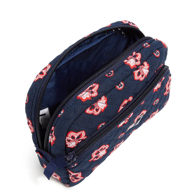 Vera Bradley Women's Cotton Nfl Medium Cosmetic Makeup Organizer Bag (Multiple Teams Available) One Size Nautical Blue/Red Bandana w/New England Patriots