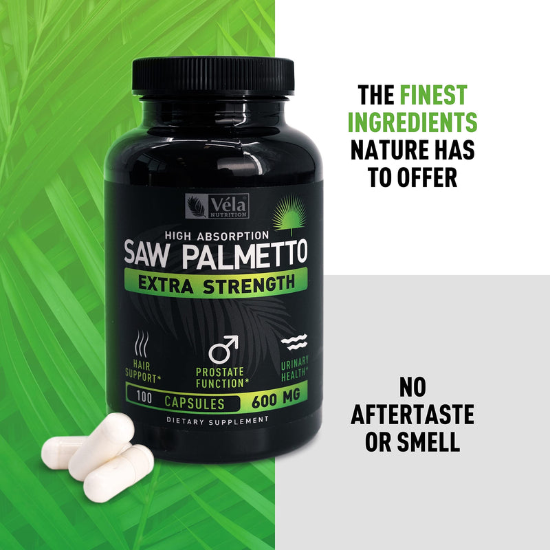 [Australia] - Vela Saw Palmetto Extra Strength High Absorption Supplement Capsules - No Bad Smell - 1 Capsule x Day - 600 mg Capsule (100 Count) 