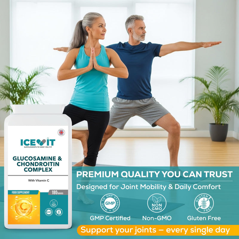 Glucosamine & Chondroitin Complex with Vitamin C – 180 Capsules – Joint Support Supplement – Glucosamine Sulphate & Chondroitin for Cartilage and Mobility – UK Made