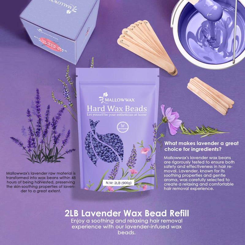 [Australia] - Lavender - Wax Beads for Hair Removal - Natural & Hypoallergenic Formula - Stripless Refillable 2LB - Ideal for At-Home Use and Sensitive Areas Lavender- 2 LB 