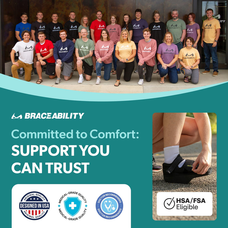 BraceAbility Post Op Shoe + Short Walking Boot Liner Socks Bundle - Orthopedic Foot Brace and Replacement Liners for Fractures, Broken Toe Recovery - Women’s Size 7.5-9.5, Men’s 6-8.5 (1 Pair Black)