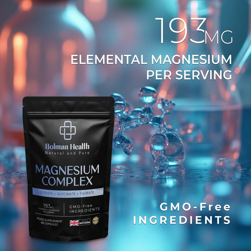 Magnesium Complex | Citrate, Glycinate & Taurate | 193mg Elemental Magnesium Per Serving | Supports Muscle Function, Nerve Function & Energy | 60 Vegan Capsules | Non-GMO 60 count (Pack of 1)