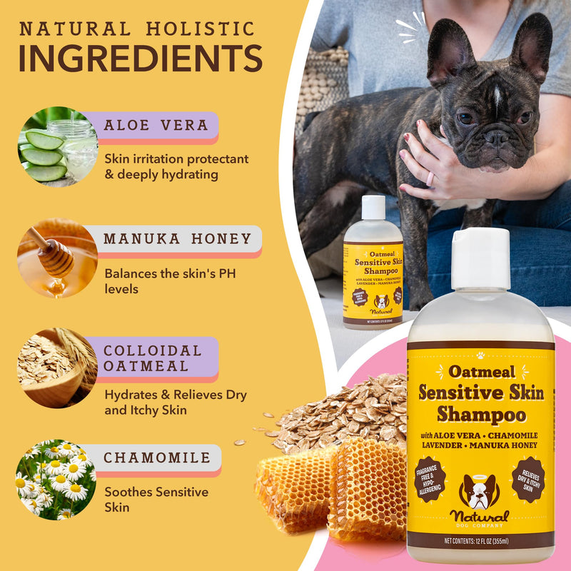 Natural Dog Company Sensitive Skin Shampoo and deodorizing Spray Grooming Bundle, Includes (1) Sensitive Skin Shampoo 12 Oz, (1) Sensitive Skin Dog deodorizing Spray 8 Oz - PawsPlanet Australia