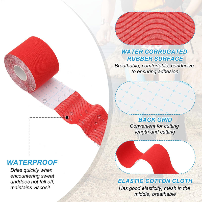 PATIKIL 5.5 Yard x 2 Inch Kinesiology Tape, 4 Roll Adhesive Cotton Sports Muscle Support Tapes Waterproof Elastic Tape for Knee Ankle Wrist Shoulder, Red/Rose Red/Yellow/Orange