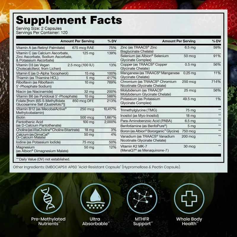 Pure Therapro Rx Methyl Multi Without Iron, Multivitamin, 240 Capsules | Includes Methyl B12 & Methylfolate, For Men & Women, Made in USA, 4-Month Supply 240 Count (Pack of 1)