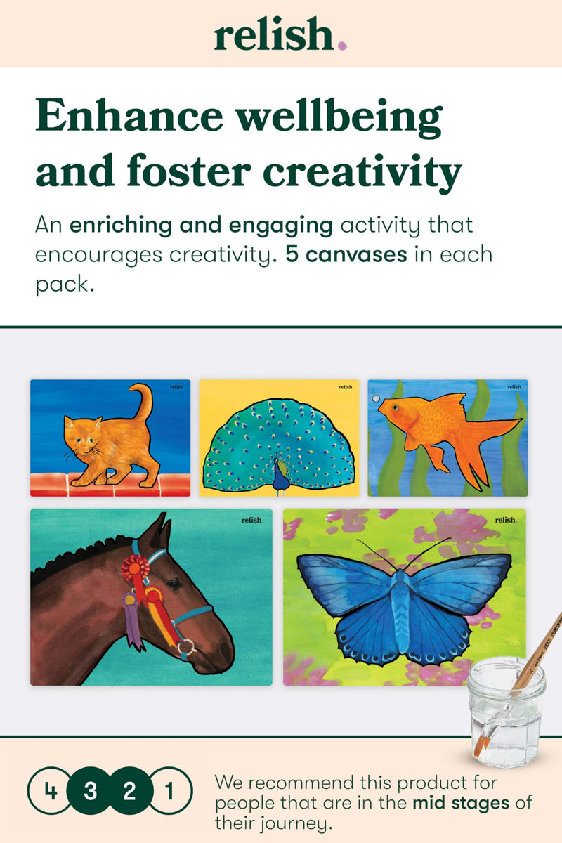 Relish - Dementia Aquapaints Activities - Pack of 5 Reusable Water Painting Toys, Wonderful Animals, Alzheimer’s Products & Gifts for Elderly/Seniors