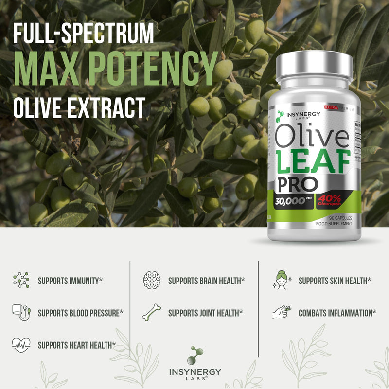 30,000MG Olive Leaf Extract 40% Oleuropein (Maximum MG on Amazon) Wild Grown Spain Ultra-Premium Grade Olive Leaf Extract Capsules - Olive Leaf Supplement 60 Vegan Capsules