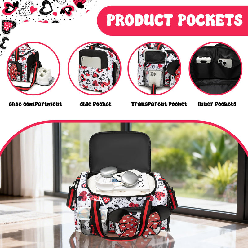 Kids Travel Duffle Bag for Girls Ages 6-8,Cute Bowknot Overnight Bag with Shoe Compartment,Lightweight Carry On Weekender for Sleepover,Gym,Family Trips Pink Cute Bowknot