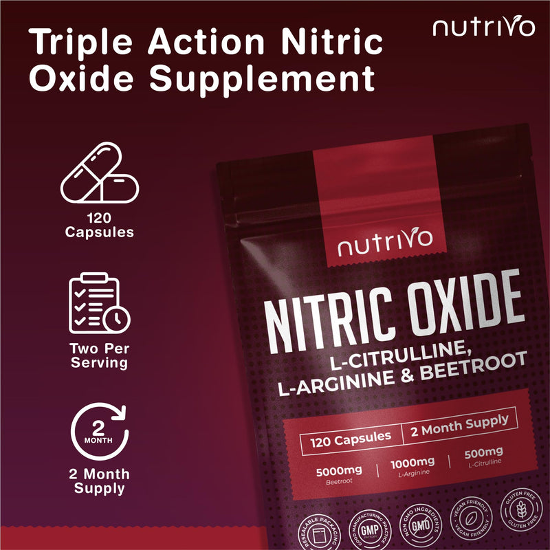 Nitric Oxide Supplements 6500mg | Nitric Oxide Supplements for Men | L Arginine and L Citrulline with Beetroot Nitric Oxide Booster | Supports Blood Flow & Blood Pressure | 120 Capsules