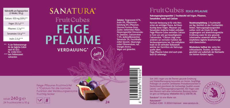 [Australia] - Sanatura Fig Plum Fruit Cubes - 24 pieces - for normal digestion - figs, plums, tamarind and inulin - 240 g 