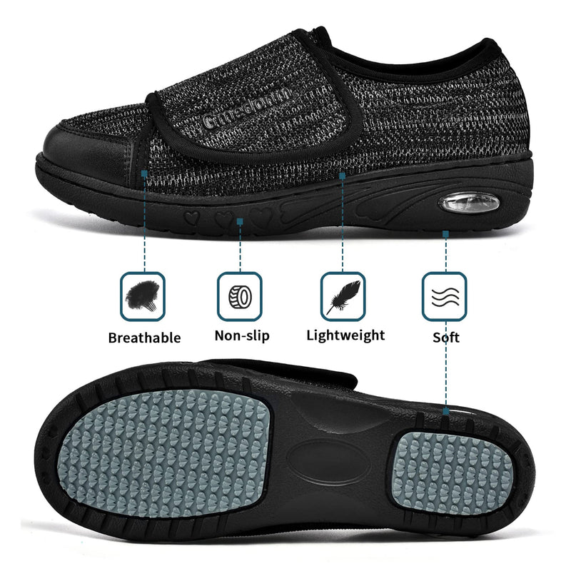 [Australia] - Women's Wide Shoes with Adjustable Lightweight for Diabetic Edema Plantar Fasciitis Bunions Arthritis Swollen Feet Air Cushion Bottom Fattening and Widening Elderly Shoes 9.5 Black Grey 