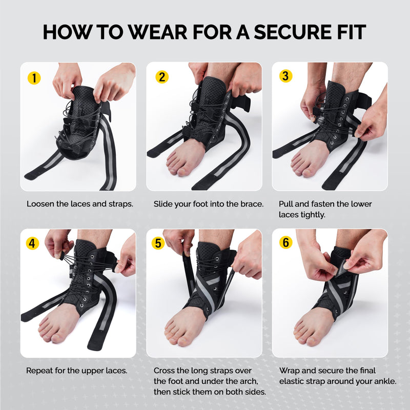 FEATOL Ankle Brace for Sprained Ankle, Adjustable & Comfortable Lace Up Support Stabilizer for Women Men with 2 Removable Side Splints, Protection for Sports, Running & Recovery Medium(11.8''-13'')