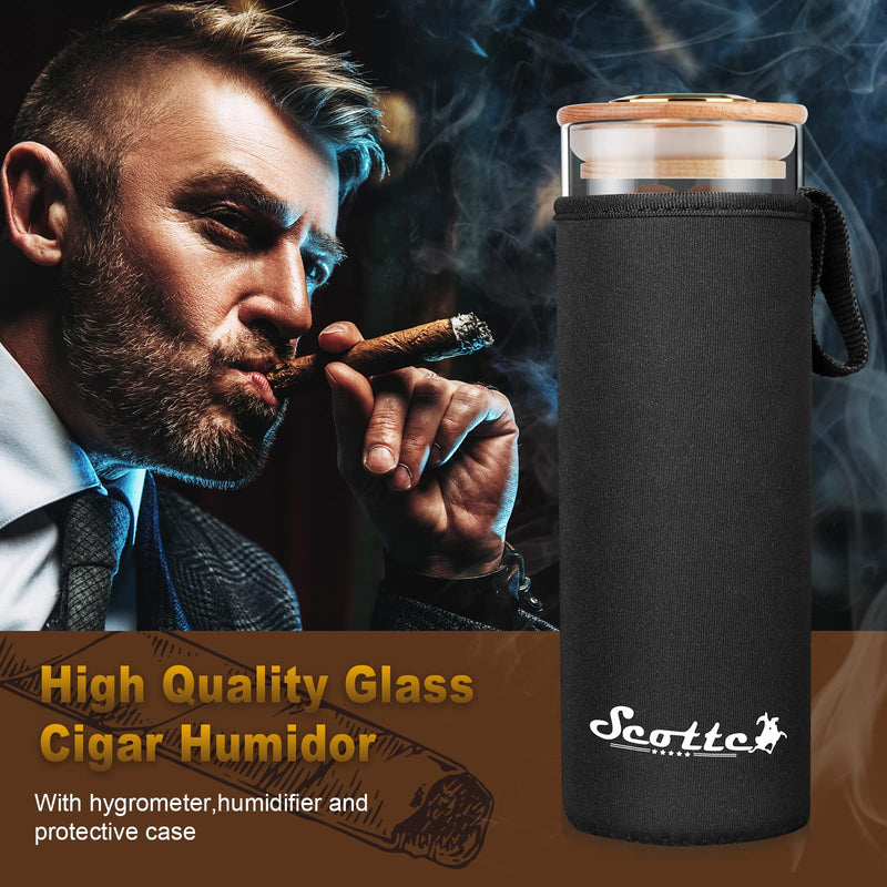 [Australia] - Scotte Cigar Case Humidor Gift Box cigars jar humidifiers-Cigar Hygrometer humidifier-Travel Cigar Tube for 4 to 5 Cigars (black) Black 