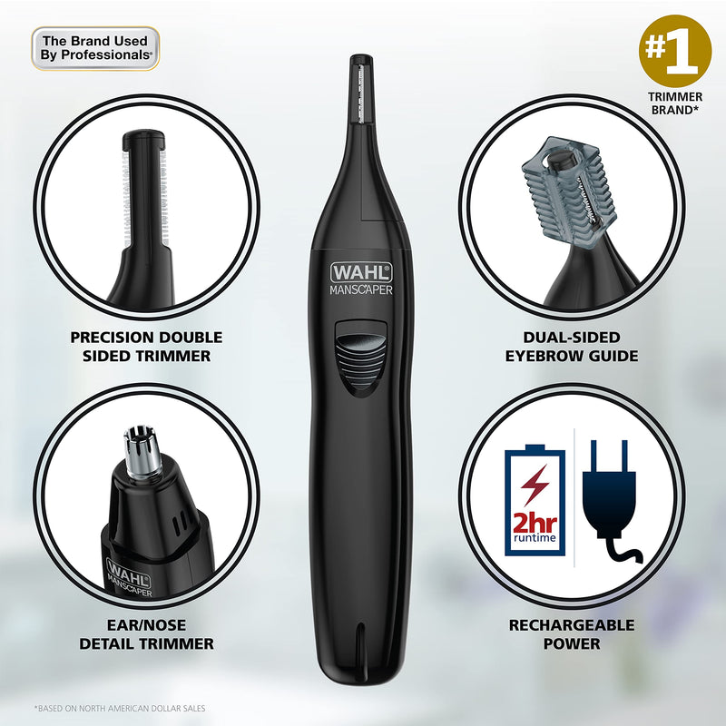 Wahl Manscaper Rechargeable Multipurpose Precision Detail Trimmer with Rotary Attachment Head for Hygienic Grooming of Hair Anywhere, for Eyebrows, Sideburns, Necklines, Ear, and Nose Hairs