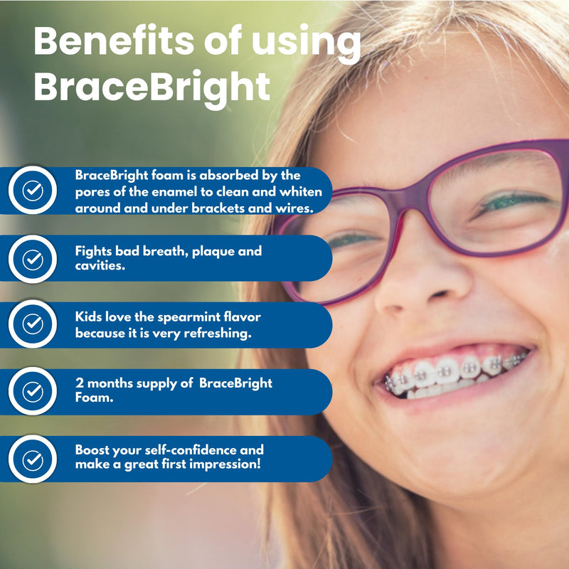 [Australia] - Teeth Whitening for Braces Cleaner kit under metal, ceramic, clear brackets & wires. Use w/ Toothbrush, Rinse or in Trays. No Sensitivity. Fights Plaque, Minty Foam, Kid Friendly, Tooth Stain Remover 