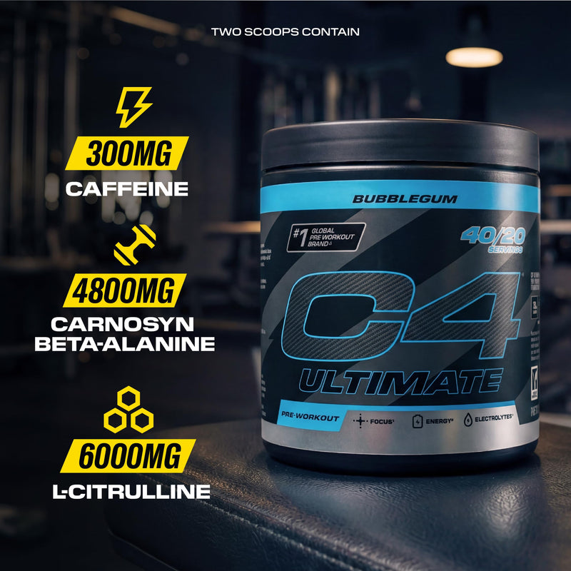 C4 Ultimate Pre Workout Powder Tutti Frutti 20 Servings, 40 if Single Scooped | Zero Sugar Pre Workout with Caffeine 300mg, L Citrulline 7000mg, Beta Alanine 4800mg, Vitamins and Electrolytes 20 Servings (Pack of 1)
