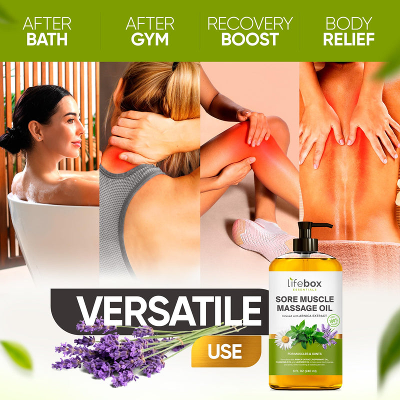 [Australia] - Arnica Sore Muscle Massage Oil ‚Äì 100% Pure & Natural - Massage Therapy for Muscles & Joints ‚Äì Body Oil Infused with Arnica Extract, Lavender Oil, Peppermint Oil & Chamomile Oil ‚Äì 8 FL OZ 8 Fl Oz (Pack of 1) Arnica - 8 Fl Oz (Pack of 1) 