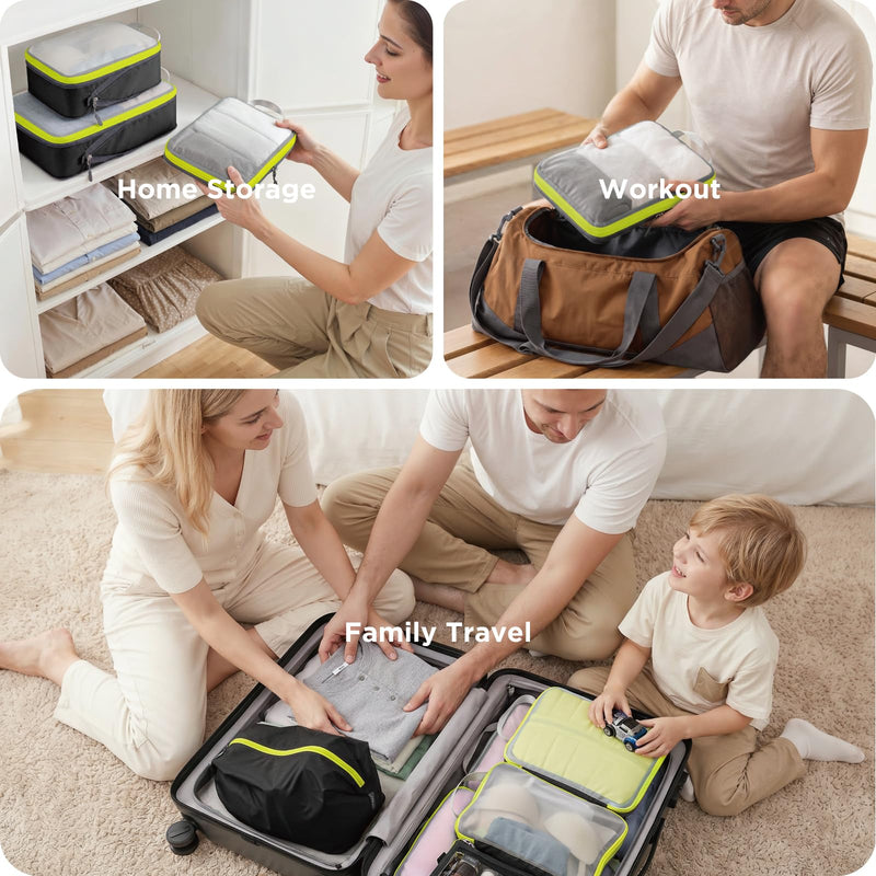 Cipway Compression Packing Cubes Mesh (8 Pcs, Black) | See Through Mesh Luggage Organizer Bags, Travel Essentials for Carry on Suitcase with Clear Toiletries Bag 8PCS