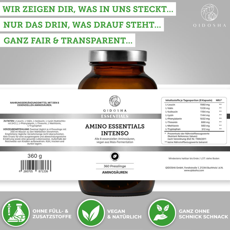 [Australia] - QIDOSHA® Master amino acid complex pellets, recipe according to Dr. Moretti, 360 pieces/jar, with 99% net nitrogen utilization (NNU), 8 essential amino acids, 100% vegan 360 pellets 