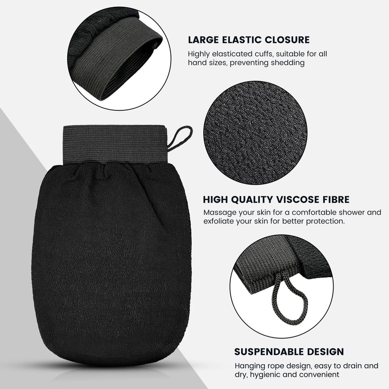[Australia] - Pack of 3 peeling gloves, exfoliating gloves, washing glove, body shower glove, massage peeling glove, gloves for body and face - black, pink, white, black, pink, white 