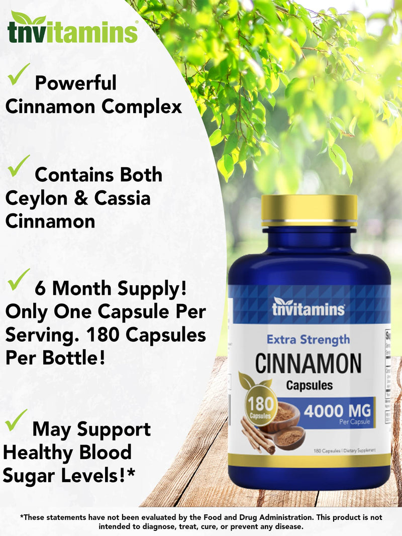 [Australia] - Cinnamon Capsules 4000 MG - 180 Capsules | Ceylon Cinnamon & Cassia Cinnamon Pills | Extra Strength Cinnamon Bark Extract | Cinnamon Complex AB6281 