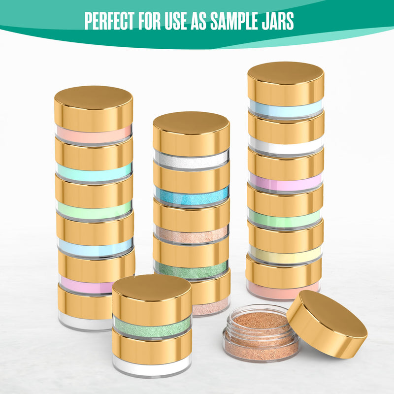 Sample Containers, Makeup, Mini Jars with Lids, Small, 3 Gram, 200 PK, Gold | Houseables Sample Jars, Lip Balm Containers, Empty, Powder, Gloss, Cosmetic, Tiny, Dab, Wax, Scrub, Little, Travel, Plastic 200 Pack