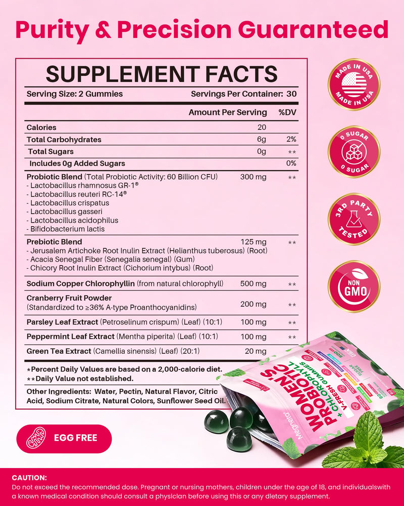 Vaginal Probiotic Gummies for Women 60 Billion CFU with GR-1 & RC-14 | Clinically studied Lactobacillus strains, supports pH balance,vaginal health, vaginal odor & urinary health, 60 gummies