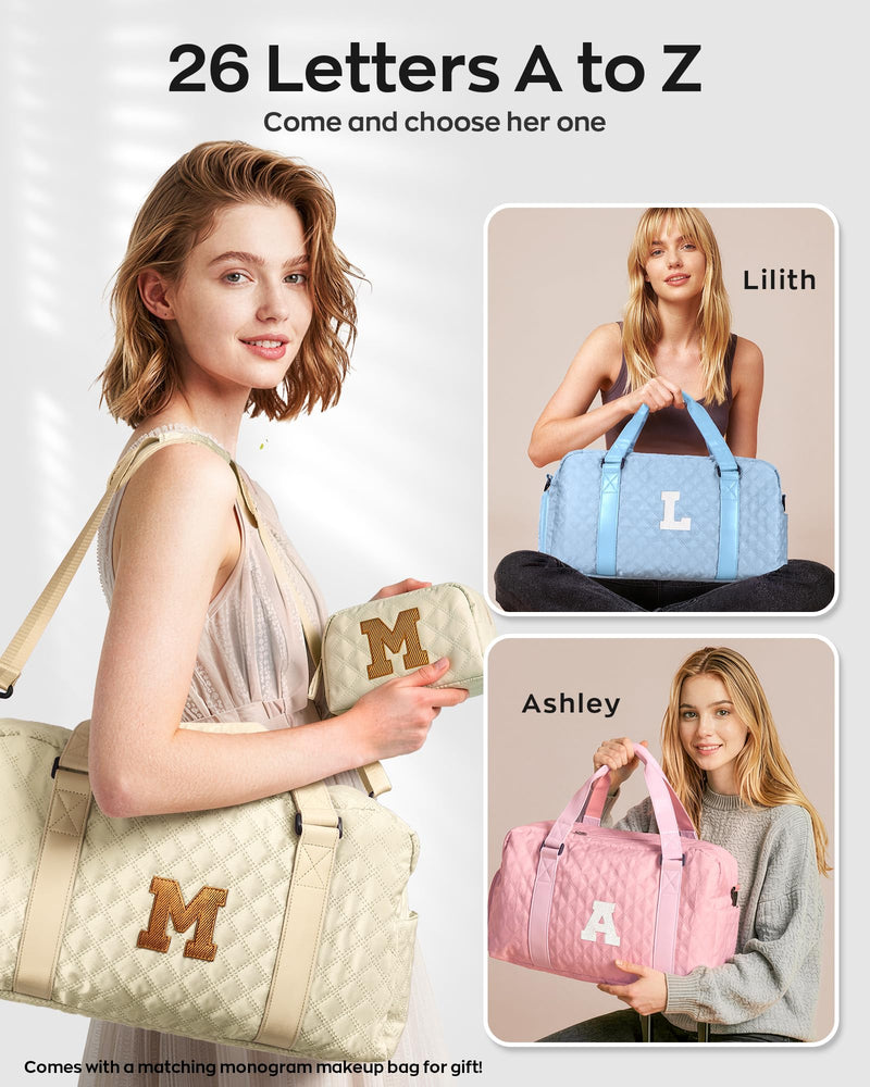 Initial Gifts for 8 9 10 11 12 Year Old Girl, Duffle Travel Bag Kids Teens | Travel Duffel Bags for Girls Teen Women, Carry on Bag with Makeup bag, Water Repellent, Holiday Presents, Baby Pink K