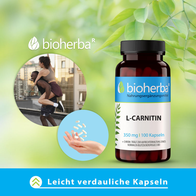 [Australia] - L carnitine capsules high dose 350mg, 100pcs. L-carnitine capsules BIOHERBA 100 capsules 