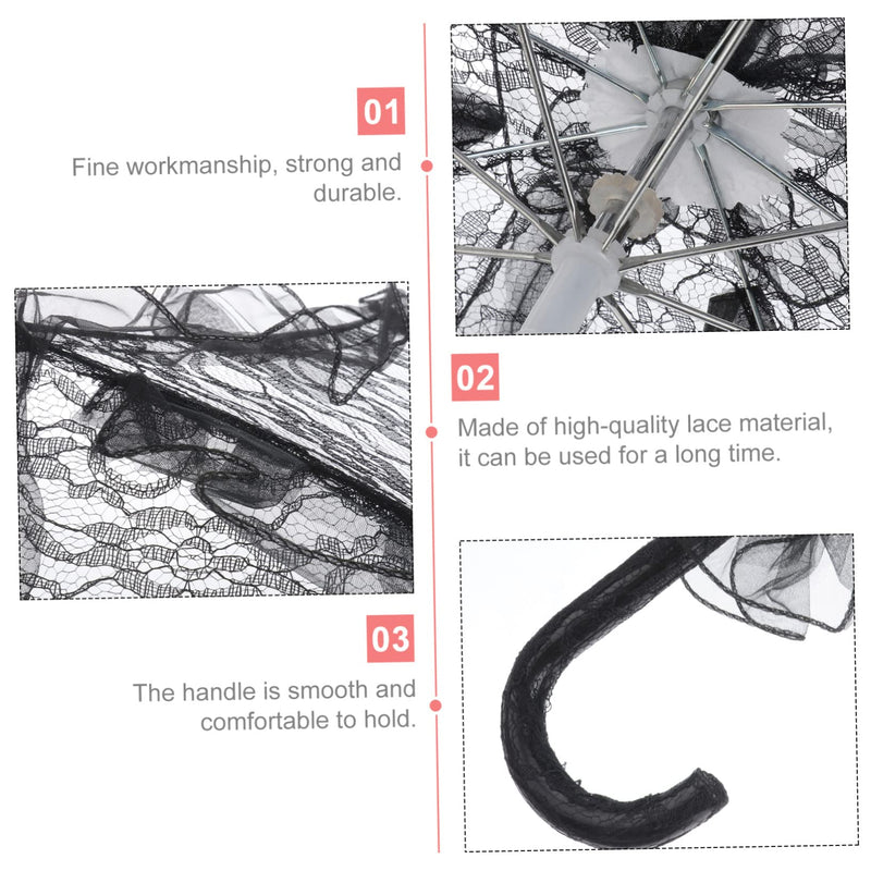 Wedding Lace Parasol Umbrella Wedding Bride Umbrella Black Photo Prop for Bridal Decoration - Size Small