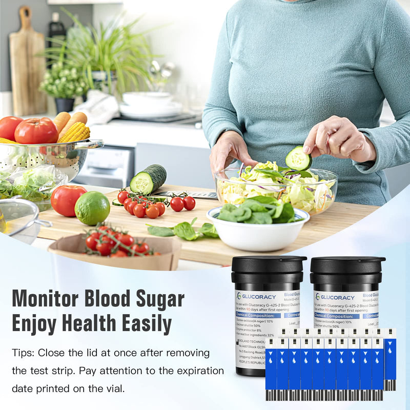 [Australia] - G-425-2 Blood Glucose Test Strips, 100 Counts Test Strips for Diabetes + 100 Counts Blood Lancets, Only for Glucoracy G-425-2 Meter Kit 