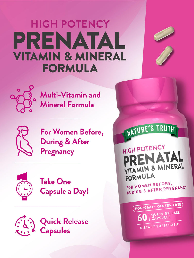 [Australia] - Nature's Truth Prenatal Vitamins With Folic Acid | 60 Capsules | Non-GMO & Gluten Free Supplement 60 Count (Pack of 1) 