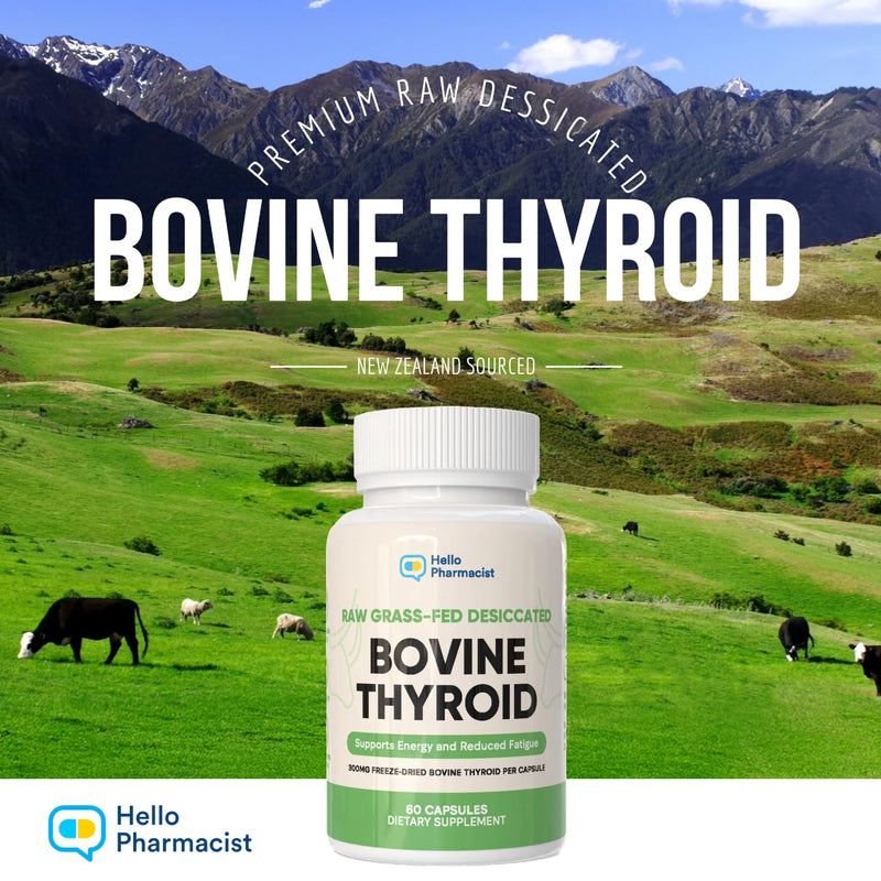 [Australia] - Raw Grass-Fed Desiccated Bovine Thyroid 300mg - Energy & Metabolism Support - New Zealand Sourced, Freeze-Dried Glandular, Non-GMO, Tested for Impurities - 60 Capsules - Pharmacist Owned Brand 