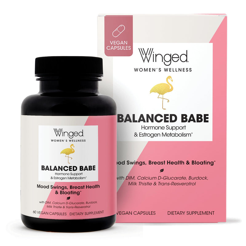 [Australia] - Winged Wellness Balanced Babe | Hormone Balance & Estrogen Detox for Women | PMS Bloating, Cramps, Mood Swings & Hormonal Acne | 100mg DIM, 100mg Calcium D-Glucarate & 6 Added Nutrients | 60ct 60 Count (Pack of 1) 