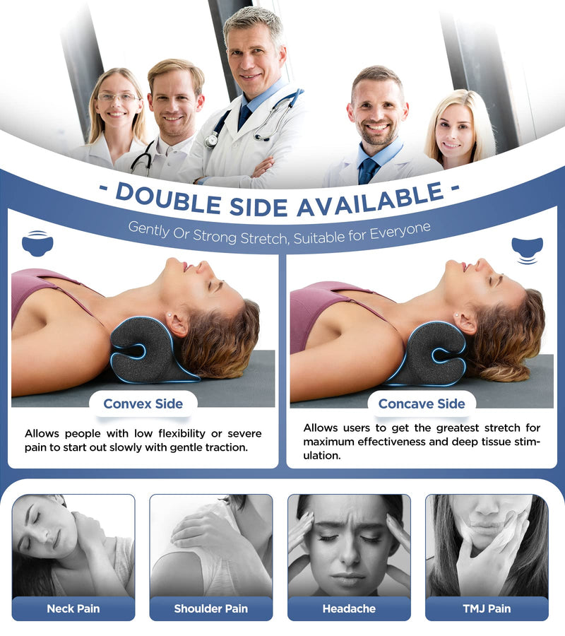 [Australia] - Osteo Neck Stretcher with Magnetic Therapy Cover, 2 Modes[Gentle/Strong] Pain Relief Cervical Traction Device, No Smell Neck and Shoulder Relaxer, Chiropractic Pillow for TMJ Headache Spine Alignment Black 