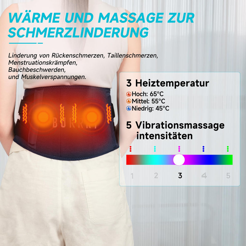 [Australia] - Heat belt back, 152 cm wireless heating belt massager with 5 massage modes & 3 heat levels, portable back bandage heating pad for back lumbar with automatic switch-off, gifts for men women 
