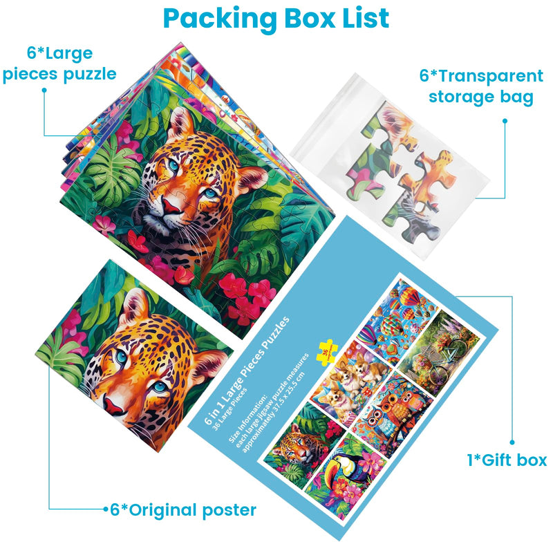 [Australia] - 6 Packs 36 Large Puzzle Pieces for Seniors, 36 Piece Puzzles for Older Adults, Alzheimer's Puzzles, Memory Cognition Games for Older Seniors with 6 Storage Bags 