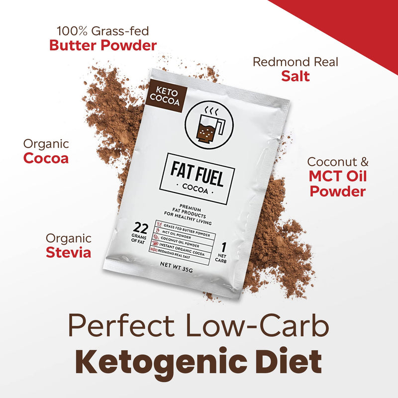 [Australia] - Fat Fuel Keto Cocoa 22g Premium Fats - with Grass Fed Butter, MCT Oil, Coconut & Redmond Real Salt - Instant Organic Cocoa, One Net Carb, A True Meal Replacement - 15 Servings 